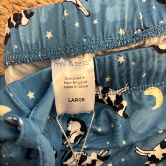 Blue Pajama Pants with Cow and Moon Print - Picture 3 of 4